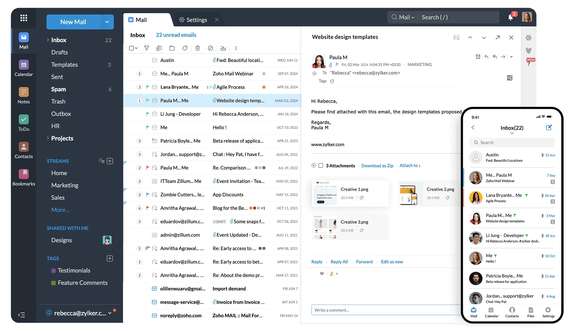 Secure email hosting dashboard preview